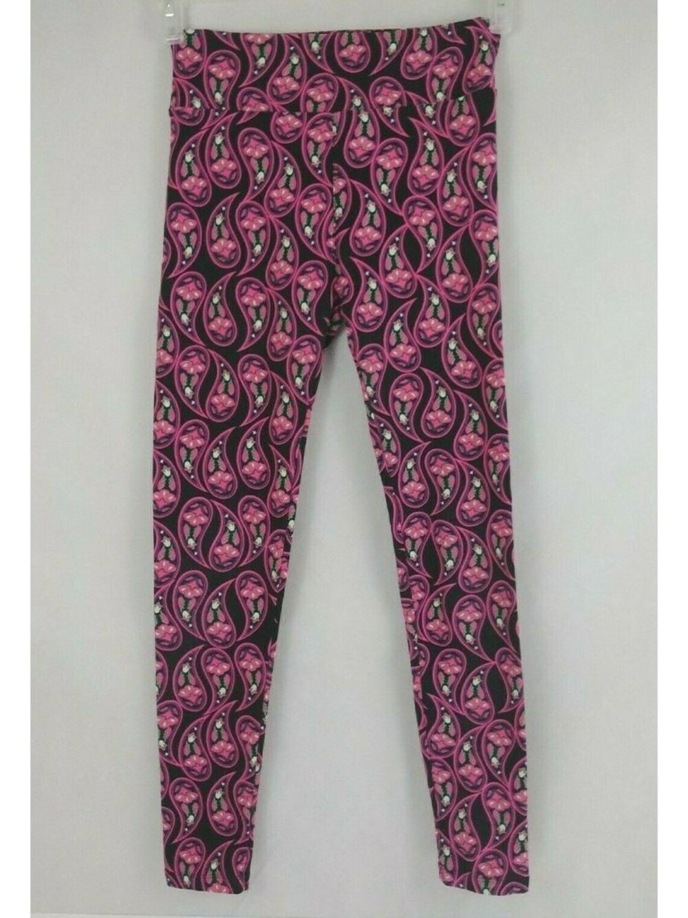 Lularoe One Size Leggings Blue With Pink Floral Paisley Design